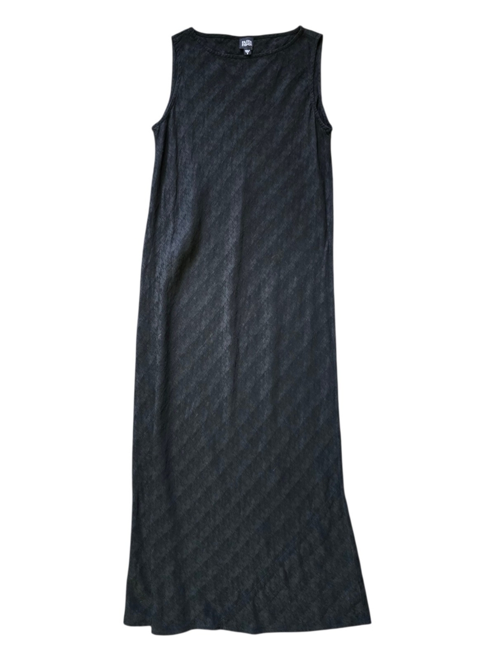 Eileen Fisher Textured Silk Black Sleeveless Maxi Dress